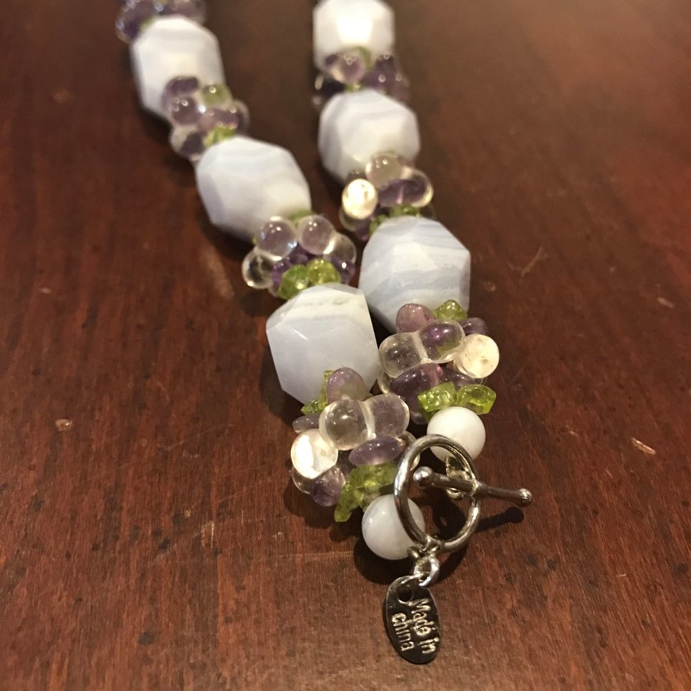 Ross-Simons Sterling Silver 925 Chalcedony Peridot Amethyst Chunky Necklace - Picture 6 of 7